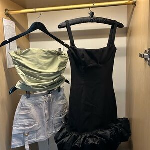 House of CB Black Ruffled Ruched Bodycon Mini Dress